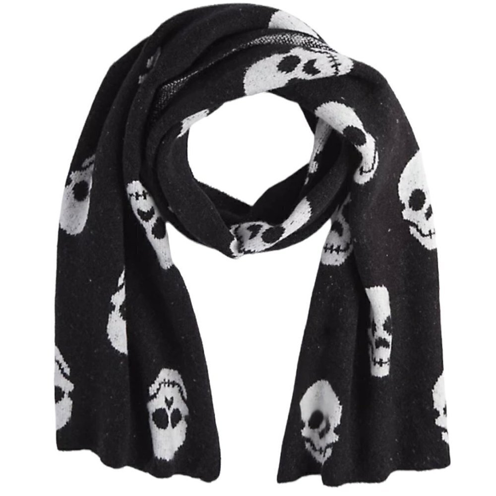 Torrid Womens NWT Fall Halloween Spooky Emo Black White Skull Oblong Scarf OS